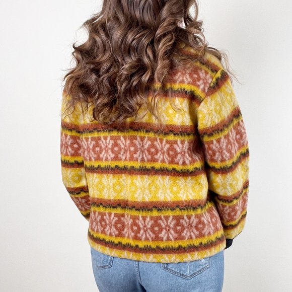 Vintage 100% Wool Fair Isle Nordic Scandinavian Bomber Jacket Sweater Light Coat - Picture 2 of 7